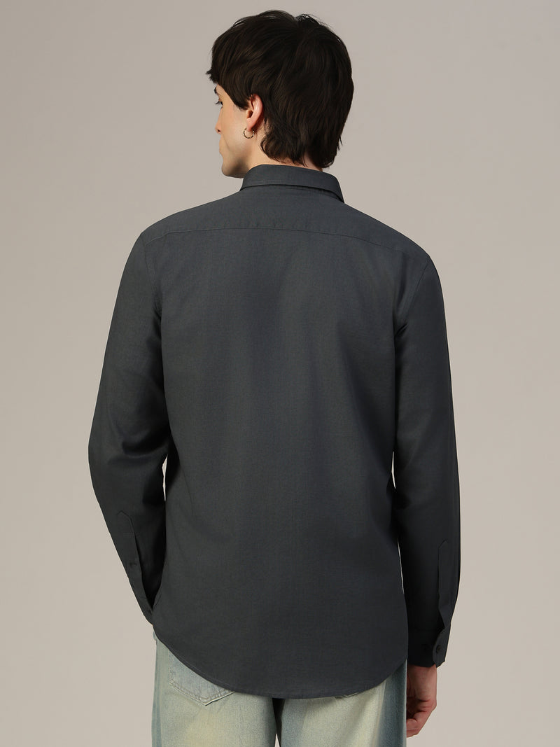 Dark Grey Flap Pockets Relaxed Fit Shirt
