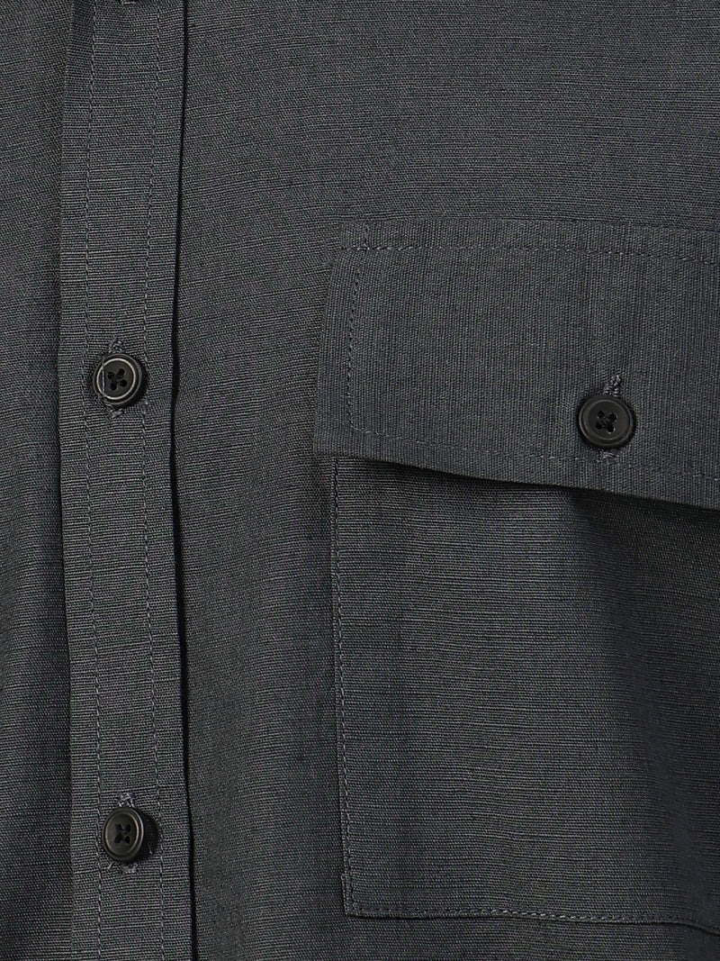 Dark Grey Flap Pockets Relaxed Fit Shirt