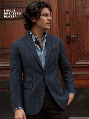 Checked Notched Lapel Collar Blazer