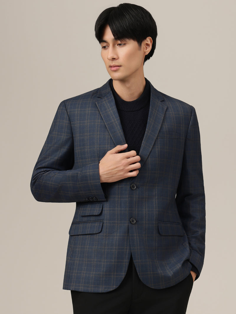 Checked Notched Lapel Collar Blazer
