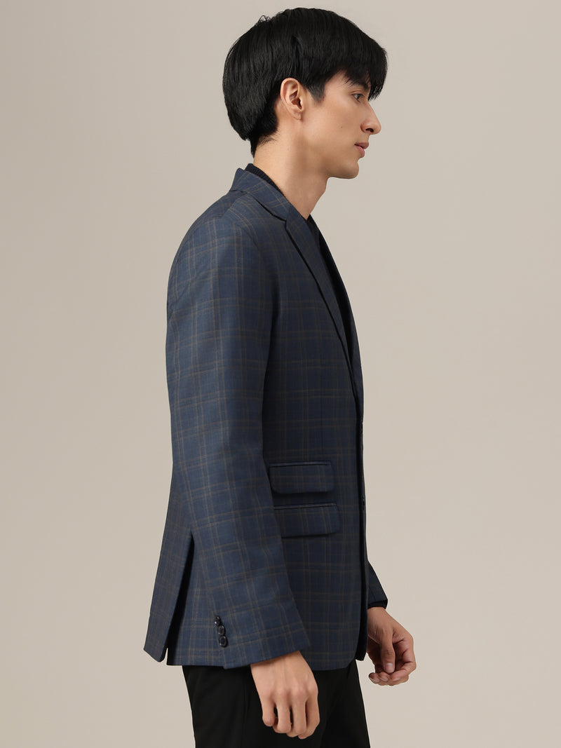 Checked Notched Lapel Collar Blazer