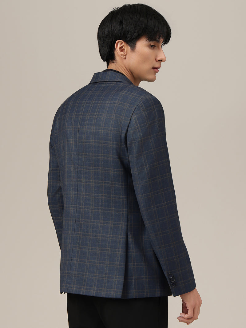 Checked Notched Lapel Collar Blazer