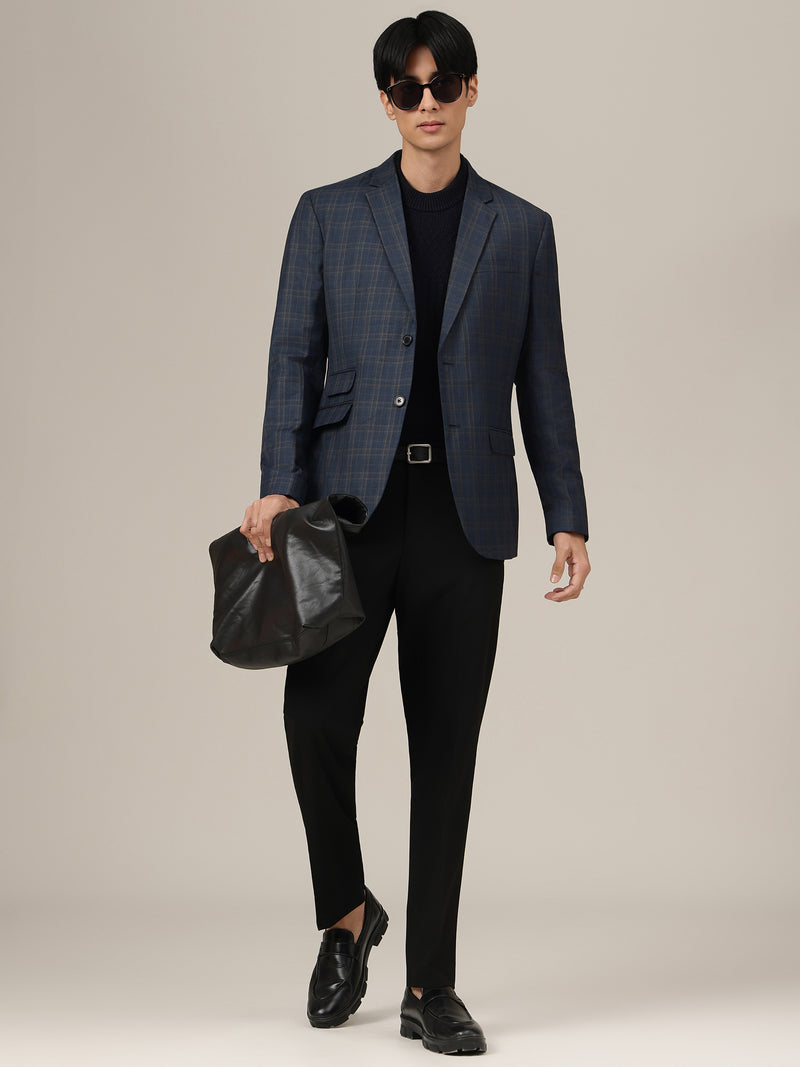 Checked Notched Lapel Collar Blazer