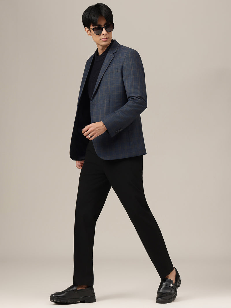 Checked Notched Lapel Collar Blazer