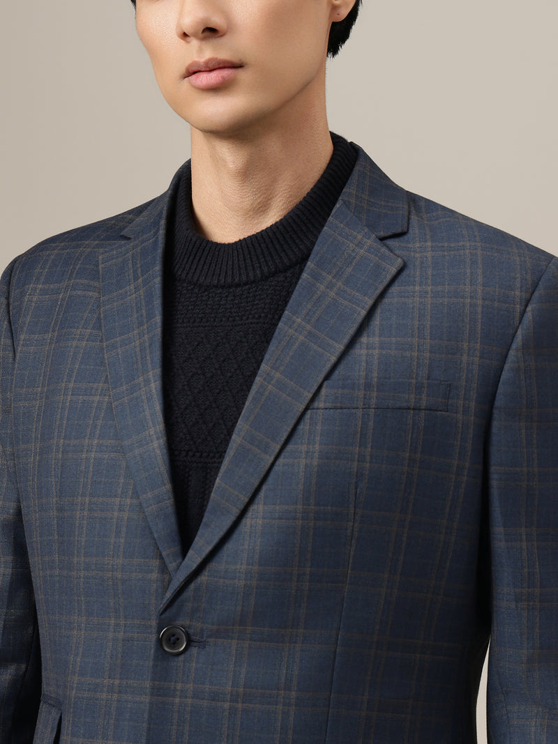 Checked Notched Lapel Collar Blazer