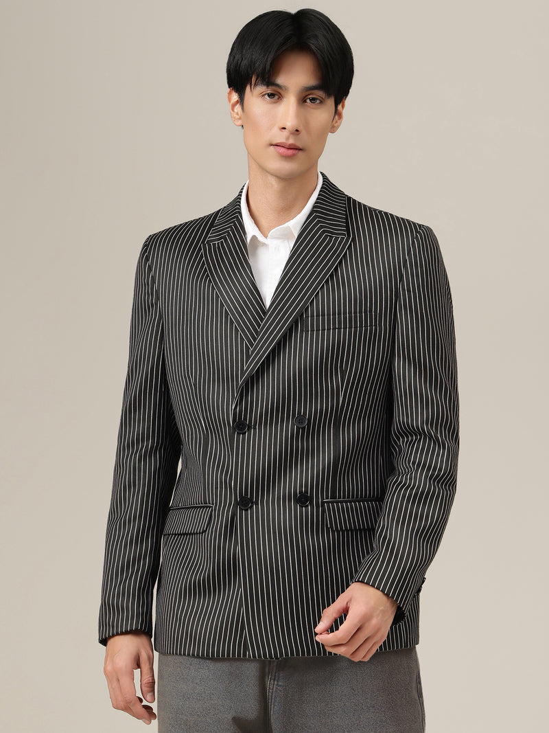 Striped Notched Lapel Blazer