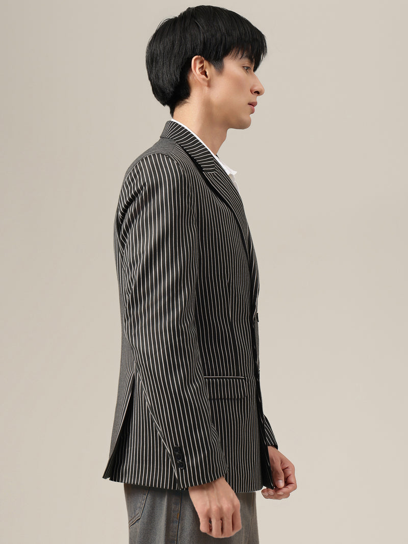 Striped Notched Lapel Blazer