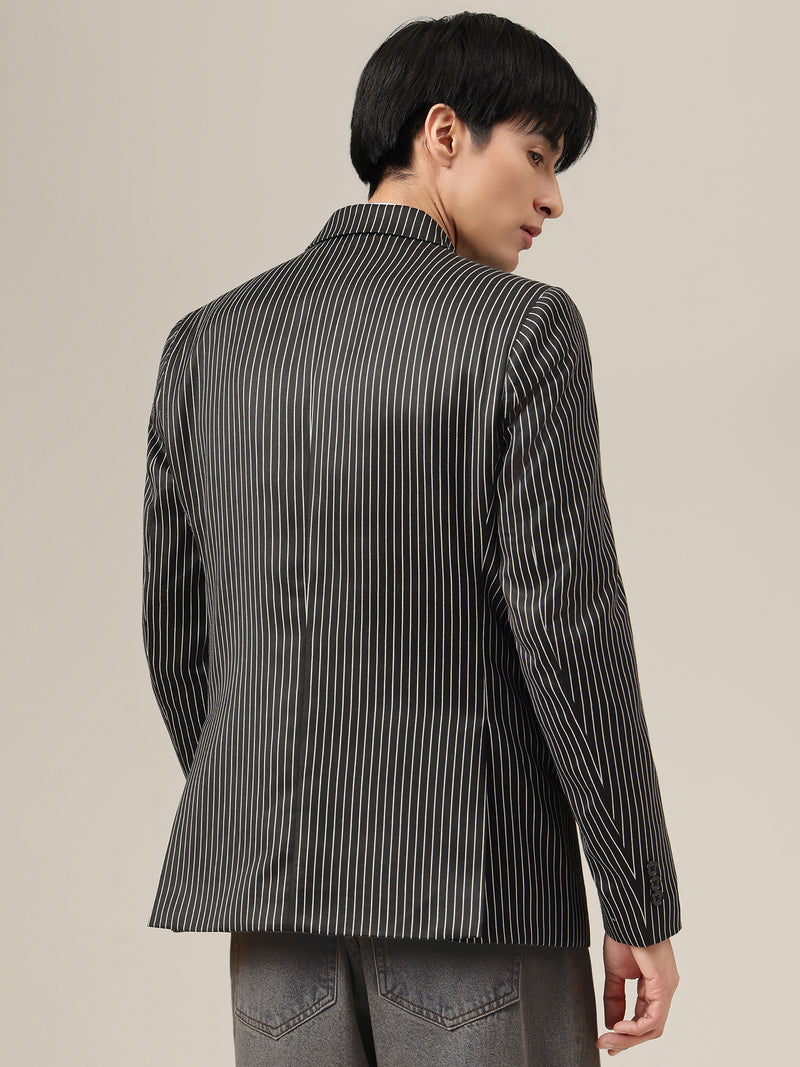 Striped Notched Lapel Blazer