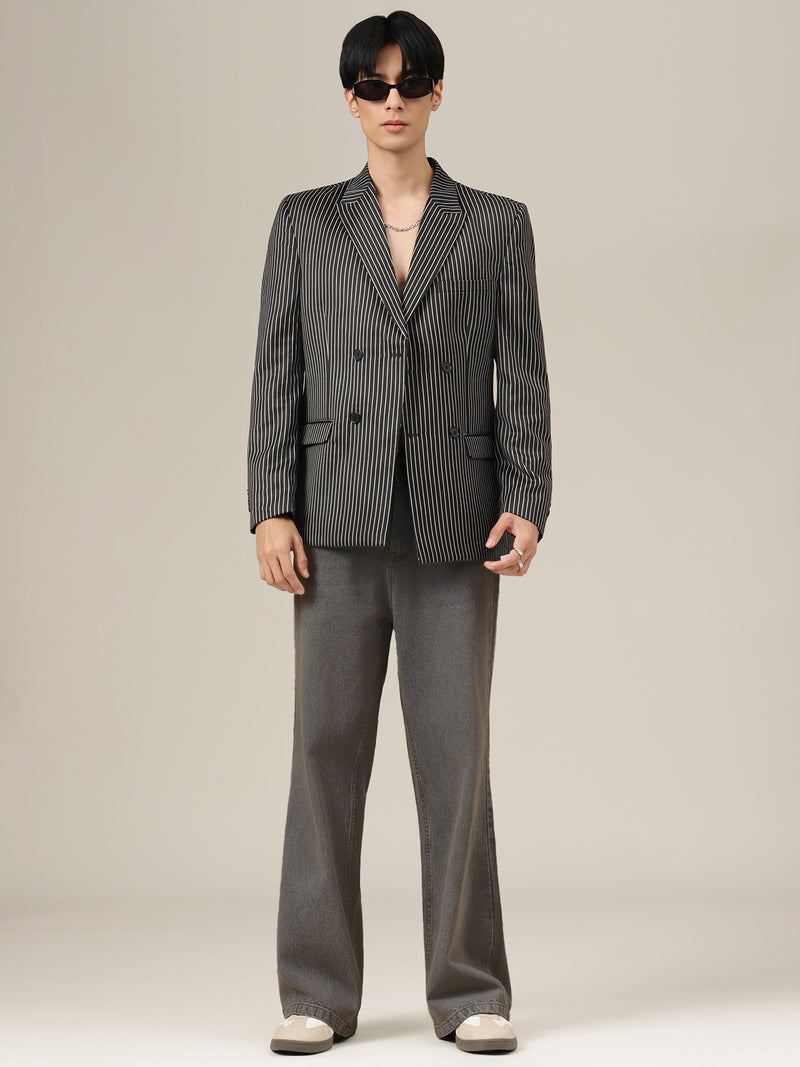 Striped Notched Lapel Blazer