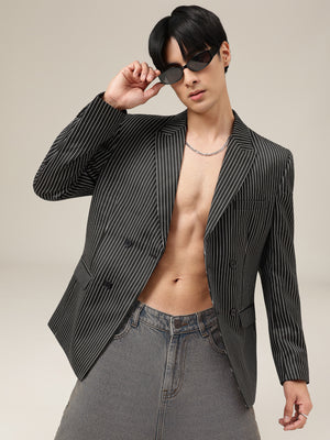 Striped Notched Lapel Blazer