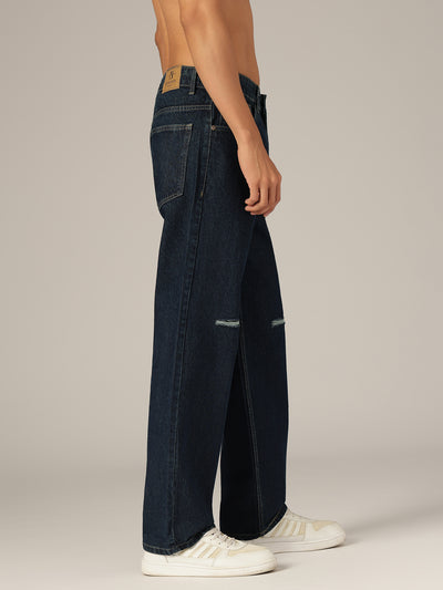 Dark Blue: Baggy Fit Distressed Jeans