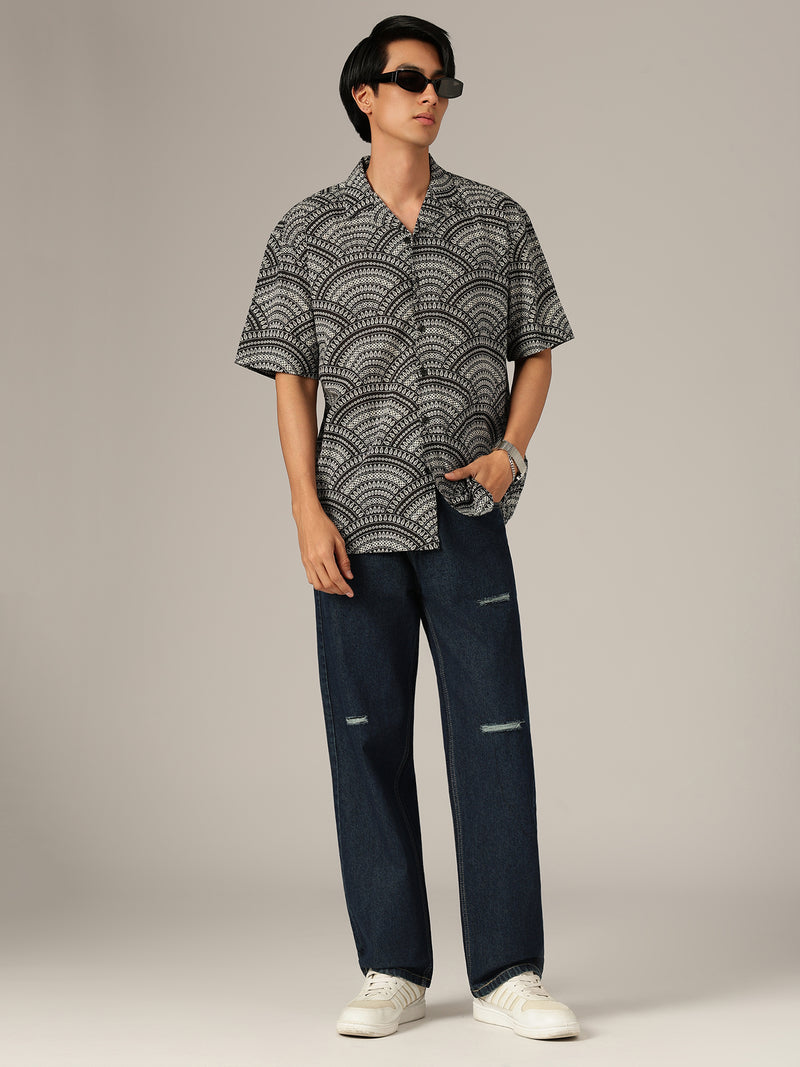 Dark Blue: Baggy Fit Distressed Jeans