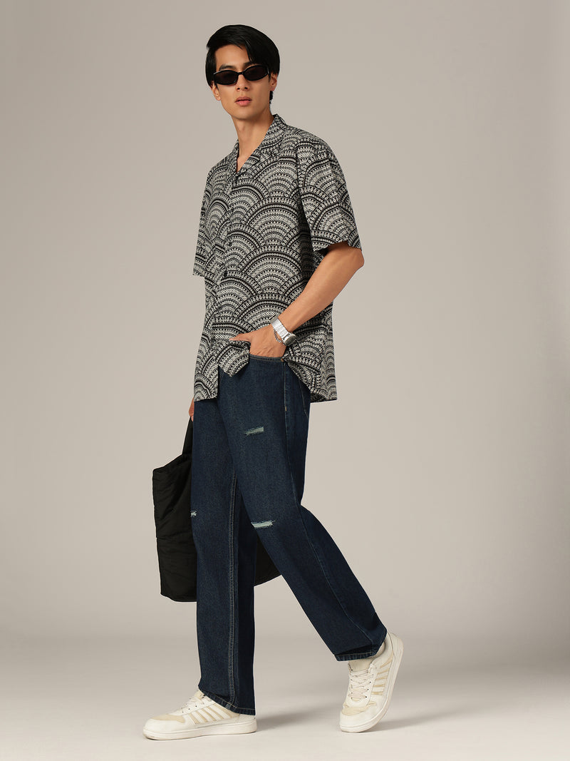 Dark Blue: Baggy Fit Distressed Jeans