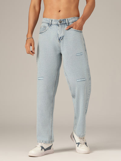 Light Blue: Baggy Fit Distressed Light Faded Jeans