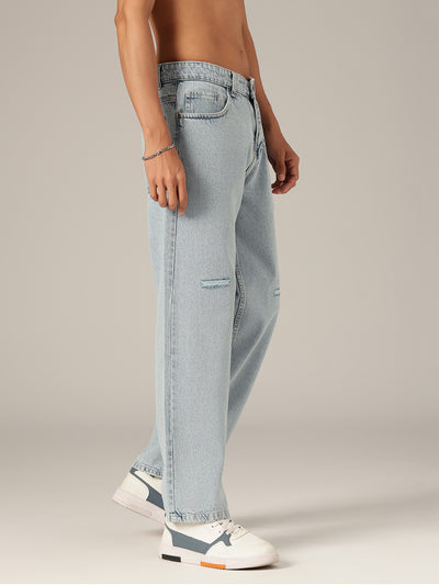 Light Blue: Baggy Fit Distressed Light Faded Jeans