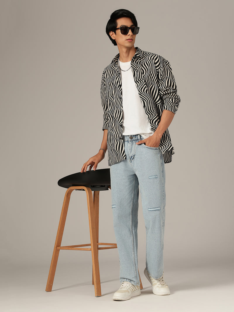 Light Blue: Baggy Fit Distressed Light Faded Jeans