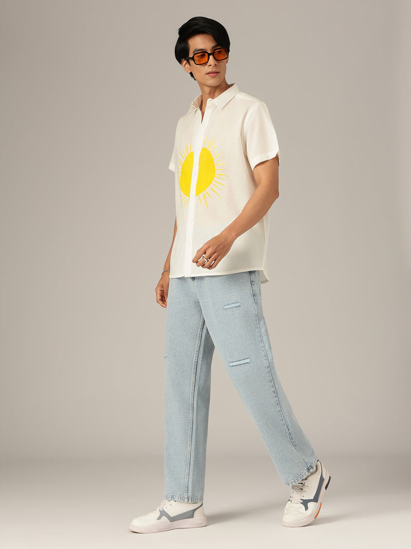 Light Blue: Baggy Fit Distressed Light Faded Jeans