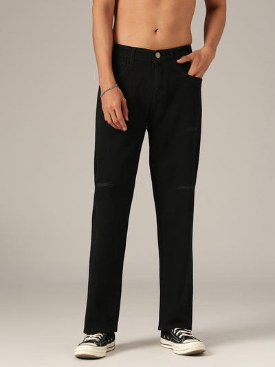 Black: Baggy Fit Distressed Jeans