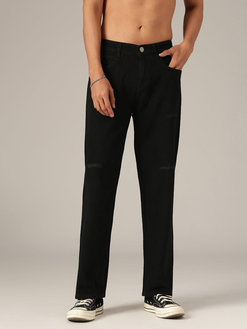 Black: Baggy Fit Distressed Jeans