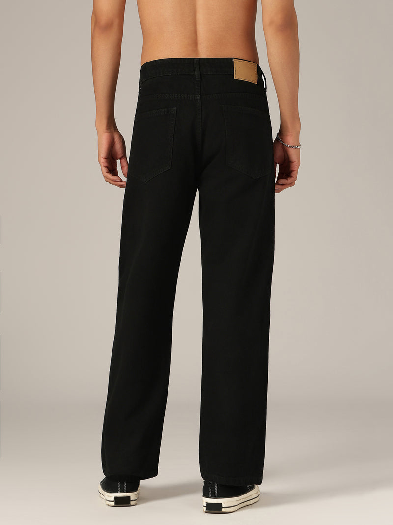 Black: Baggy Fit Distressed Jeans