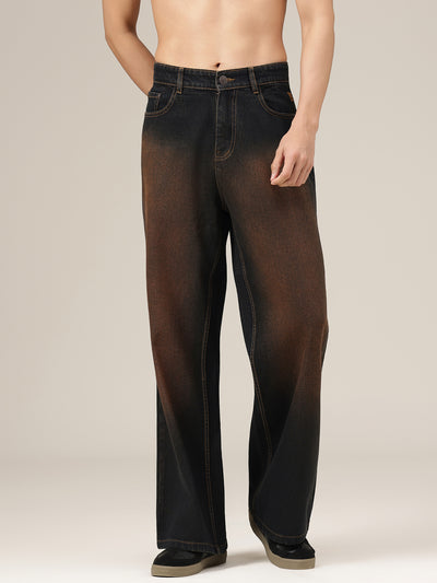 Brown & Blue Baggy Fit Wide Leg Jeans