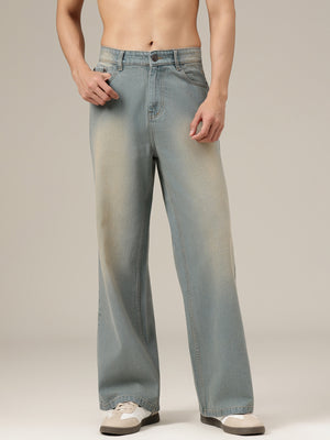 Light Blue Heavy Faded Baggy Fit Jeans