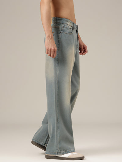 Light Blue Heavy Faded Baggy Fit Jeans