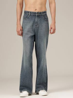 Blue Stone Faded Baggy Fit Wide Leg Jeans