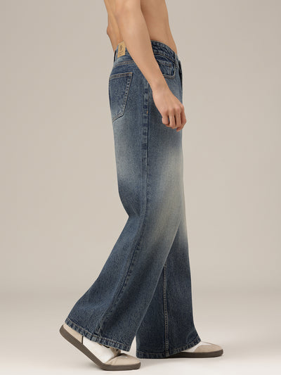 Dark Blue Heavy Faded Baggy Fit Jeans