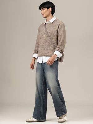 Dark Blue Heavy Faded Baggy Fit Wide Leg Jeans