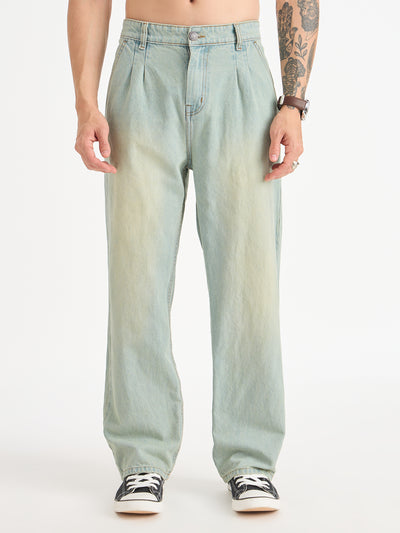 Front Pleated Baggy Fit Jeans