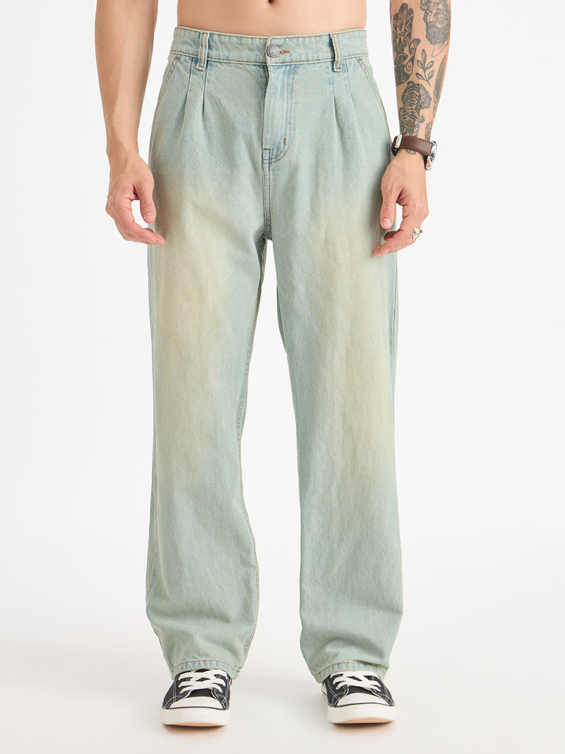 Front Pleated Baggy Fit Jeans