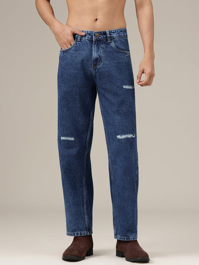 Blue Distressed Light Faded Baggy Fit Jeans