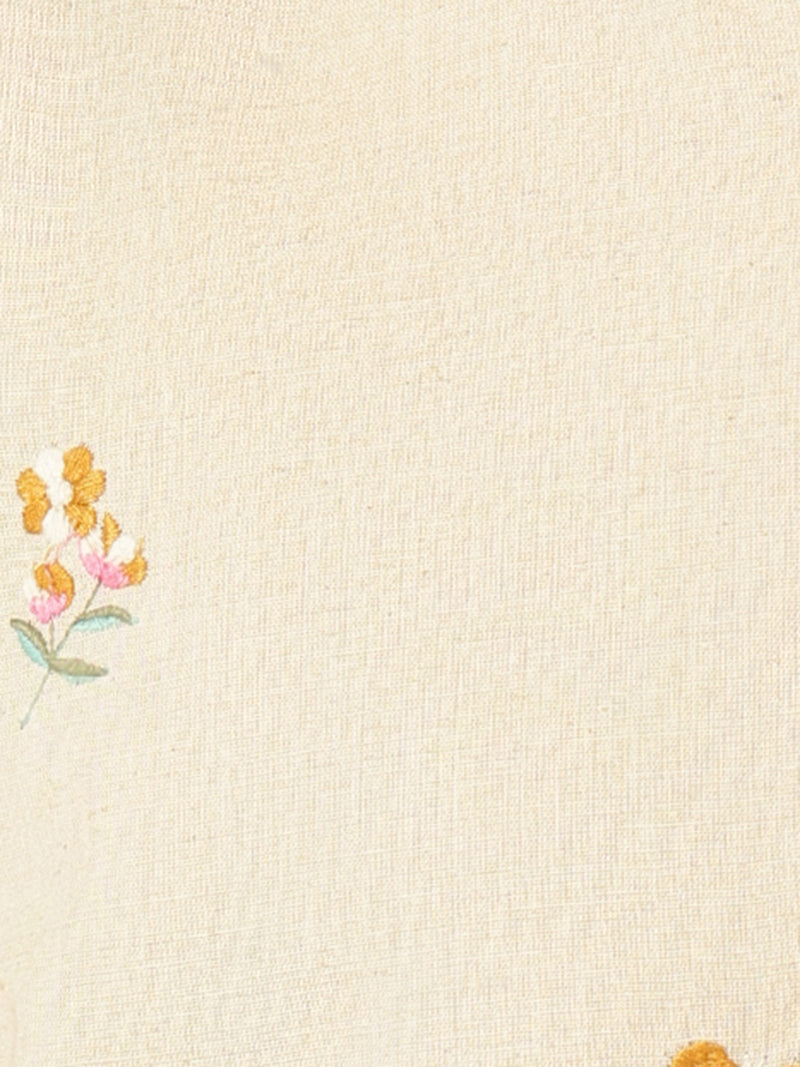 Off White: Embroidered Mandarin Collar Kurta