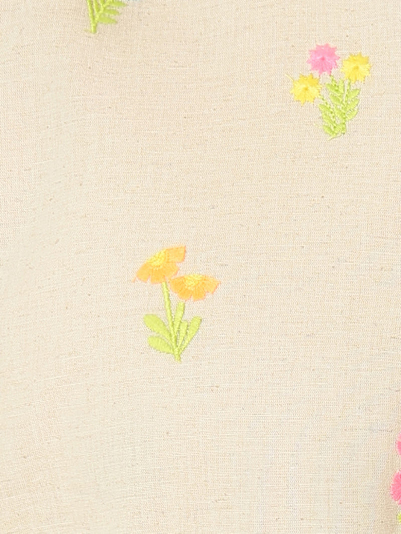 Off White: Floral Embroidered Mandarin Collar Kurta