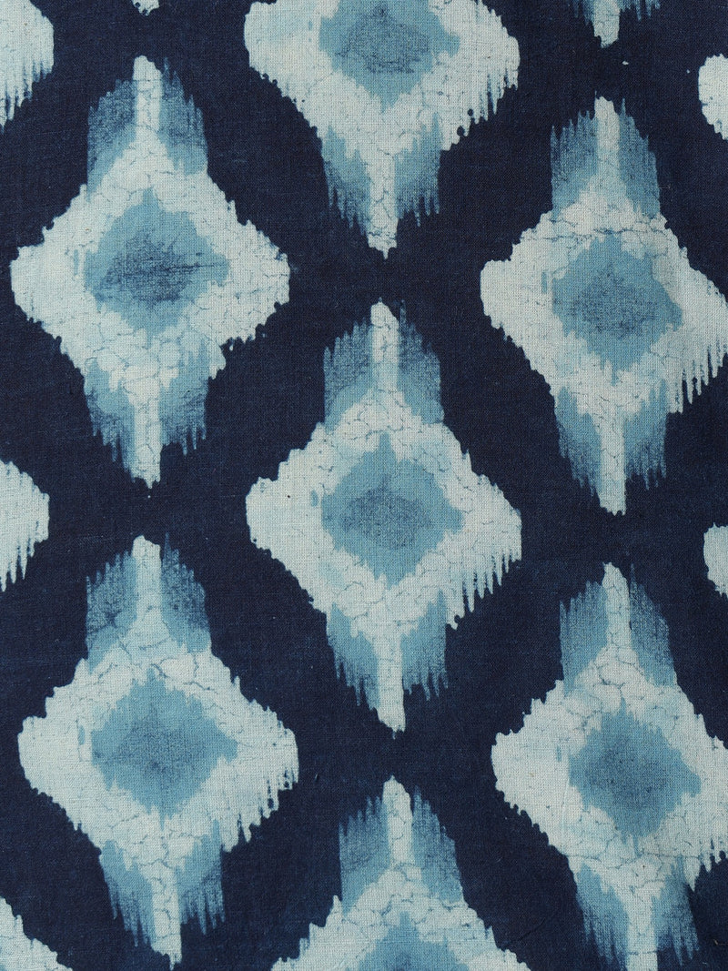 Blue: Ikat Printed Mandarin Collar Kurta