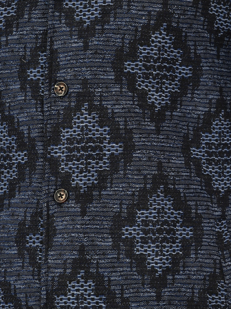 Blue: Jacquard Printed Oversized Drop-Shoulder Shacket