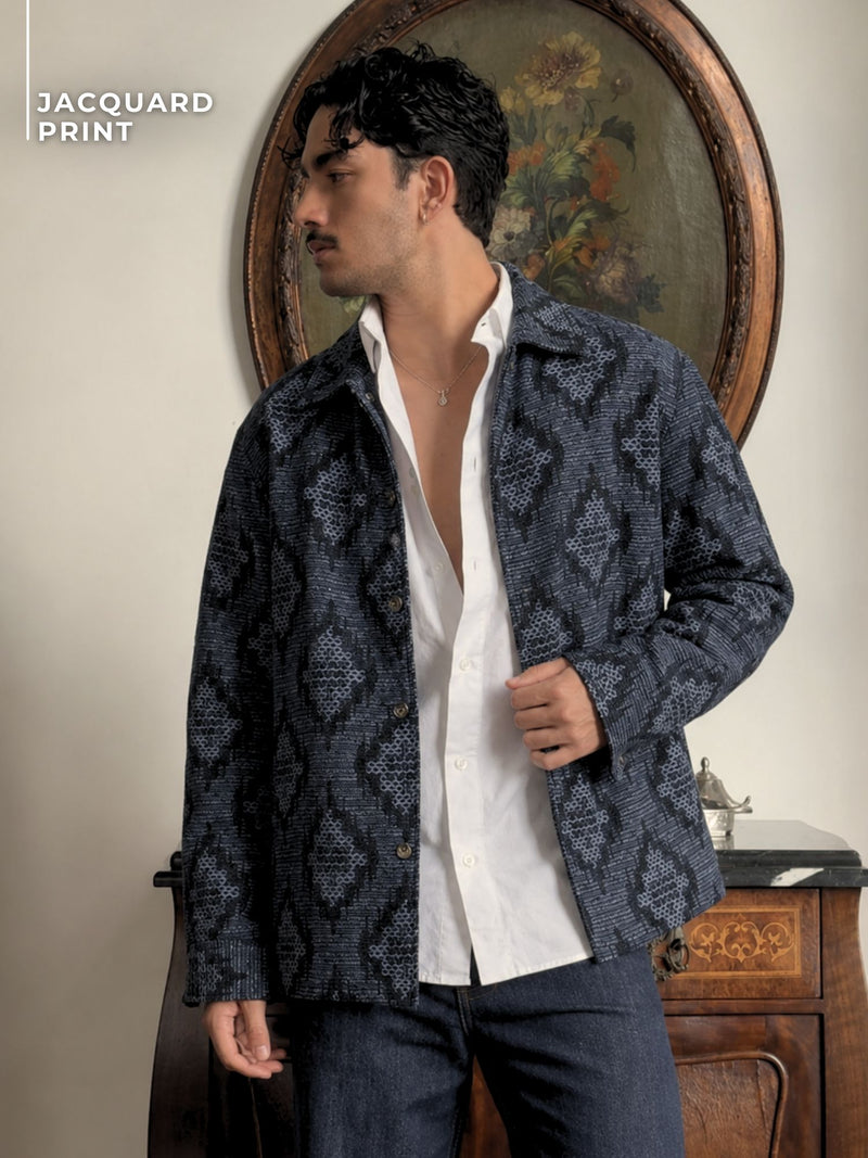 Blue Jacquard Printed Shacket