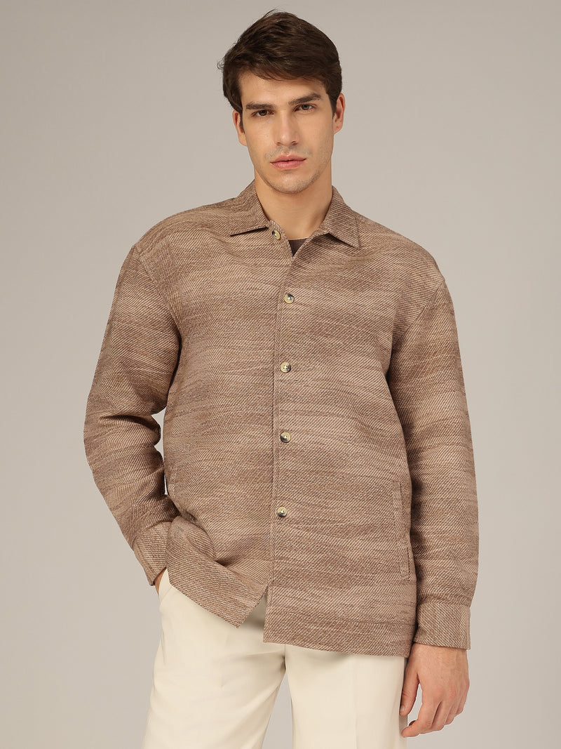 Light Brown: Jacquard Printed Oversized Drop-Shoulder Shacket