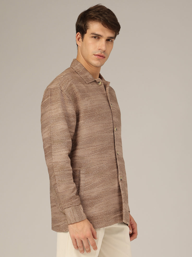 Light Brown: Jacquard Printed Oversized Drop-Shoulder Shacket