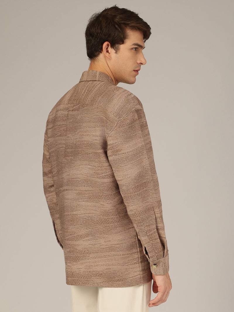 Light Brown: Jacquard Printed Oversized Drop-Shoulder Shacket