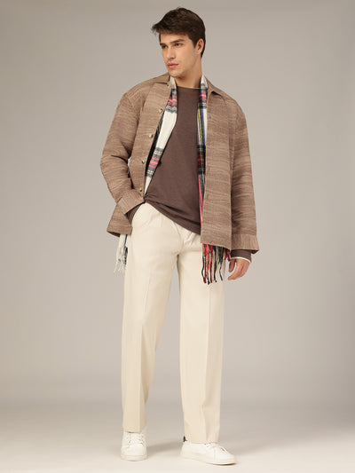 Light Brown: Jacquard Printed Oversized Drop-Shoulder Shacket