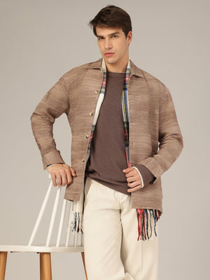 Light Brown: Jacquard Printed Oversized Drop-Shoulder Shacket