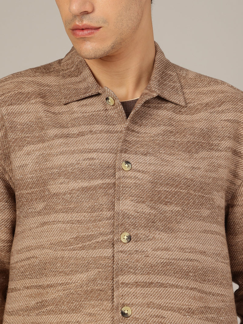 Light Brown: Jacquard Printed Oversized Drop-Shoulder Shacket
