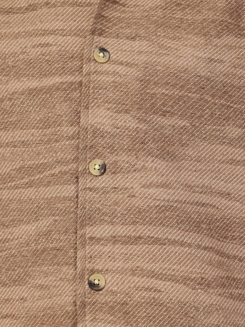 Light Brown: Jacquard Printed Oversized Drop-Shoulder Shacket