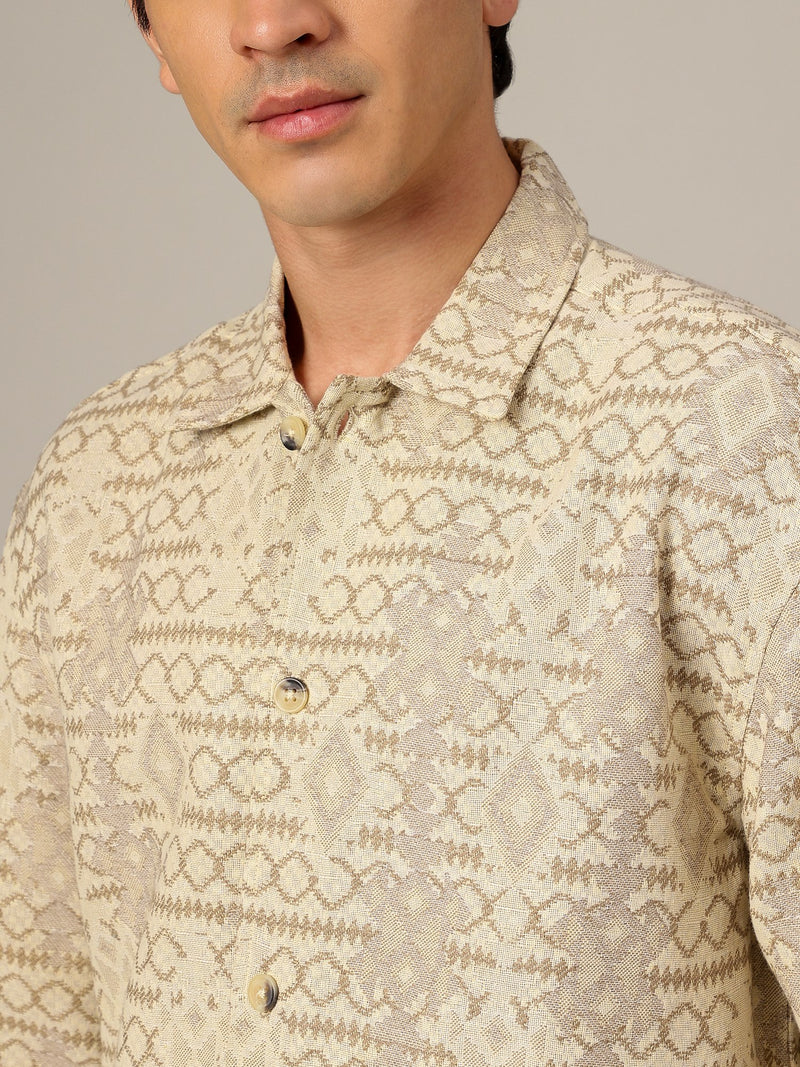 Cream: Jacquard Printed Oversized Drop-Shoulder Shacket