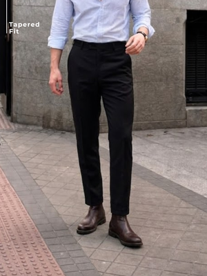 Men Black Tapered Fit Cropped Trousers