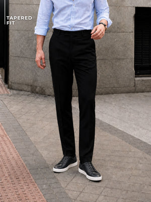 Men Black Tapered Fit Cropped Trousers