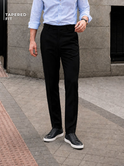 Men Black Tapered Fit Cropped Trousers