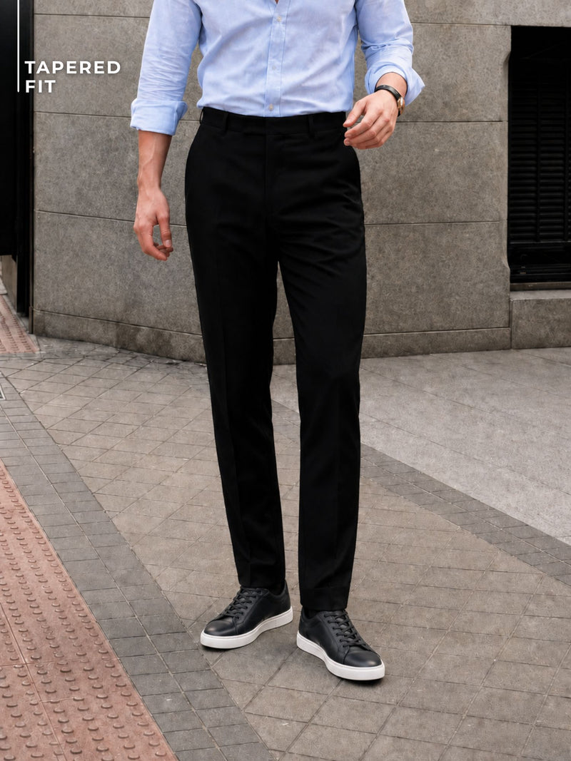 Men Black Tapered Fit Cropped Trousers